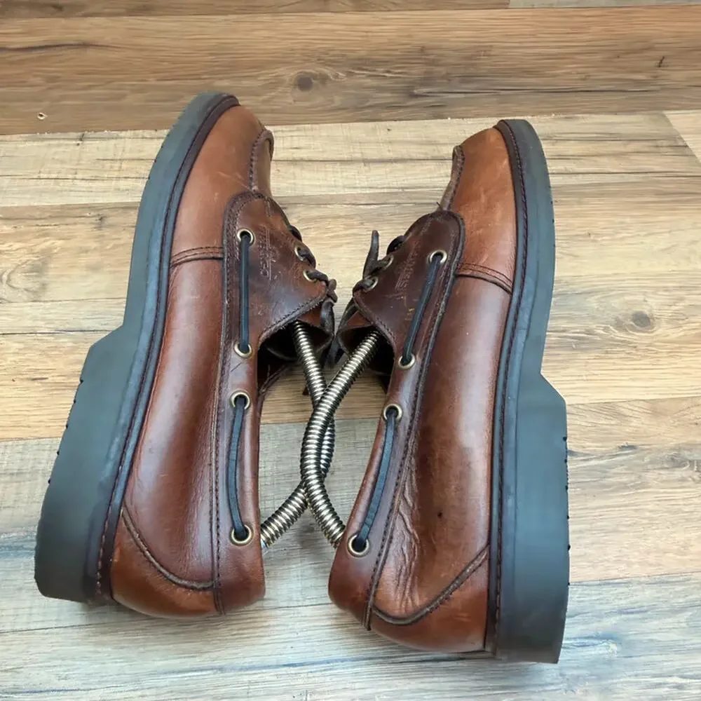 Vtg Sebago Docksides men size 11W Brown Leather Boat Shoes Non Marking Sole